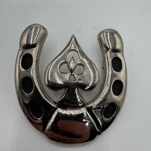 Rock Rebel Horseshoe Spade Belt Buckle Silver Tone Western Gothic Biker